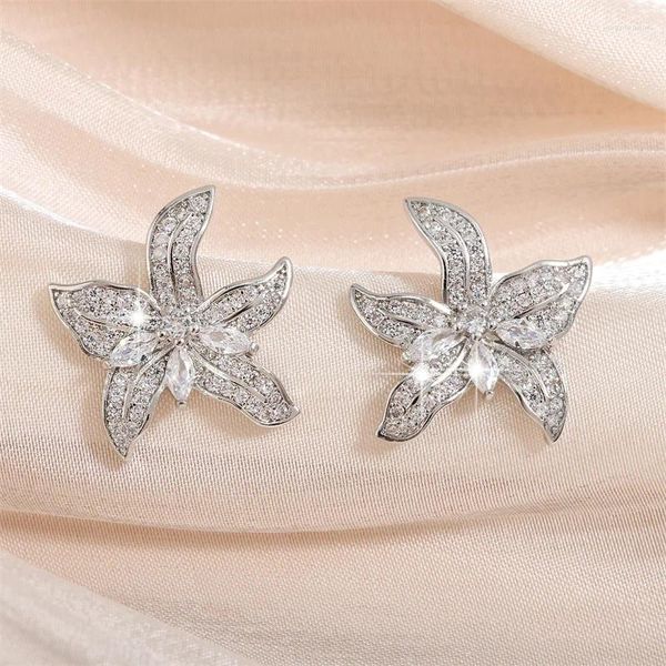 Boucles d'oreilles zakol couleurs couleurs brillantes minuscules zircon étoiles de mer lys fleur de fleur de luxe Bijoux de mariage nuptial pour les femmes