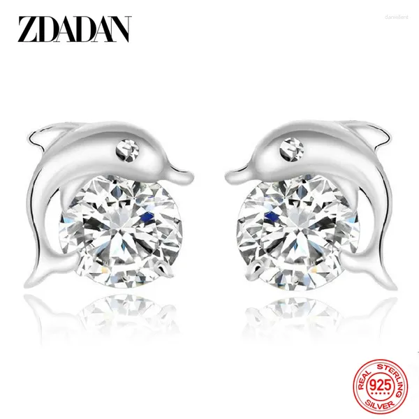 Boucles d'oreilles Zdadan 925 Dolphin Silver Zircon Small For Women Charm bijoux Party Cadeaux