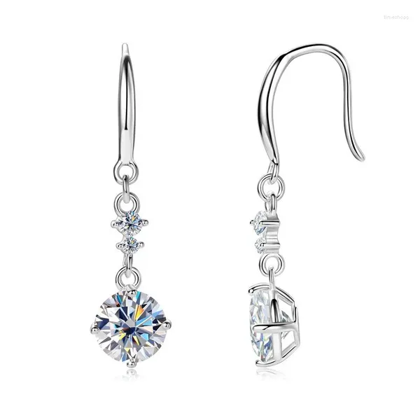 Pendientes de semental Zfsilver Fashion 925 Silver Moissanite Classic 1CT Exquisito Diseño Tassel Dangle Garring Mujeres Accesorios Joyería