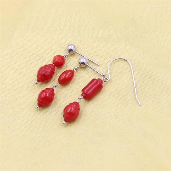 Pendientes de botón ZFSILVER Moda Huevo de moda Amor natural Mar rojo Bambú Coral S925 Plata de ley para mujeres Encantos colgantes Joyería Chica