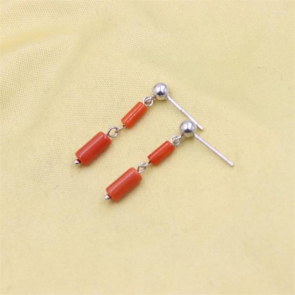 Pendientes de semental Zfsilver Fashion Trendy Cylinder más largo Natural Red Sea Bamboo Coral Earring 925 Sterling Silver for Women Charms Dangle