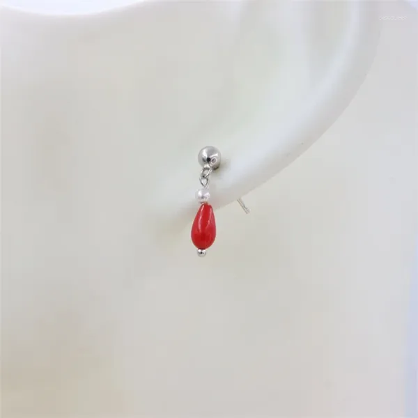 Pendientes ZFSILVER S925 de plata esterlina, moda natural, Coral de bambú del Mar Rojo para mujer, colgante de gota de agua, joyería para fiesta