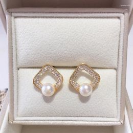 Boucles d'oreilles ZHBORUINI plaqué or 14K, perle naturelle, Micro incrusté de Zircon carré, aiguille d'oreille en argent 925 pour femmes, bijoux