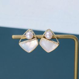 Boucles d'oreilles ZHEN-D bijoux perles de pain d'eau douce naturelles grand lustre coquille plaqué or cuivre cadeau à la mode pour fille femmes