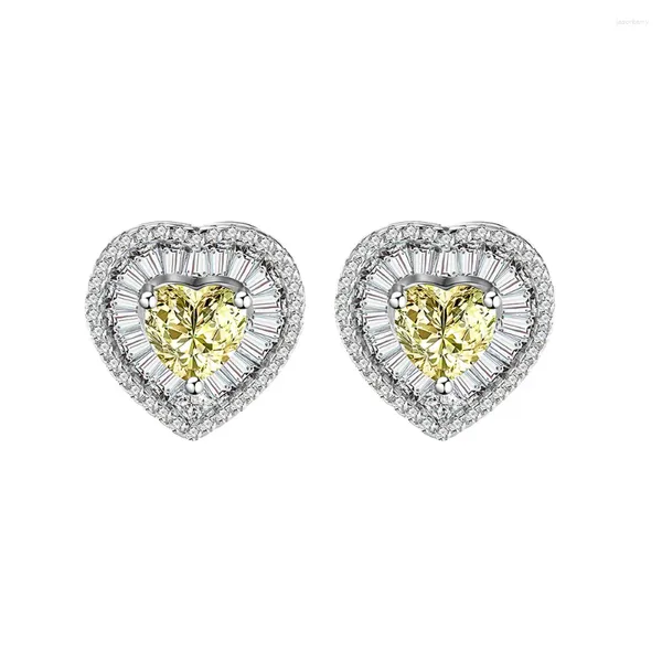 Pendientes de tuerca Zhenchengda en forma de corazón de 7 mm con diamante principal amarillo claro de plata de ley 925 para niñas que no se decoloran