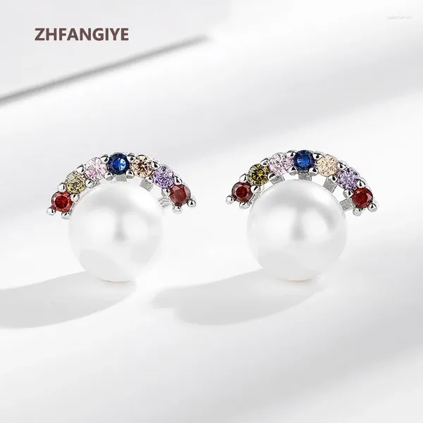 Pendientes de semental Zhfangiye Fashion 925 Joyas de plata con accesorios de circón de perlas para mujeres Promesa de boda de boda Regalo al por mayor