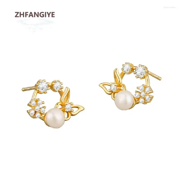 Boucles d'oreilles zhfangiye perle zircon pour femmes 925 bijoux argenté midi anniversaire banquet de mariée cadeau en gros