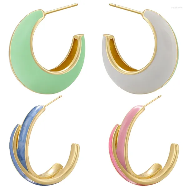 Pendientes de tuerca ZHUKOU esmalte de colores dobles para mujer Latón chapado en oro aro en forma de X 2024 tendencias de joyería de primavera VE1143