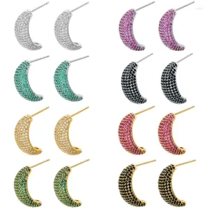 Boucles d'oreilles zhukou banane minimaliste en forme de zircone cubique incrustée de bijoux pour femmes multicolores en gros: VE1307