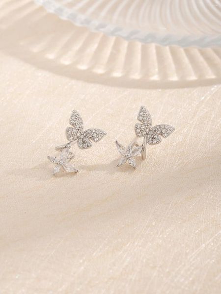 Pendientes De Botón Mariposa De Circón Hechos De Plata Pura 925 Estilo Clásico Dulce Para Parejas Que Citan O Como Regalo