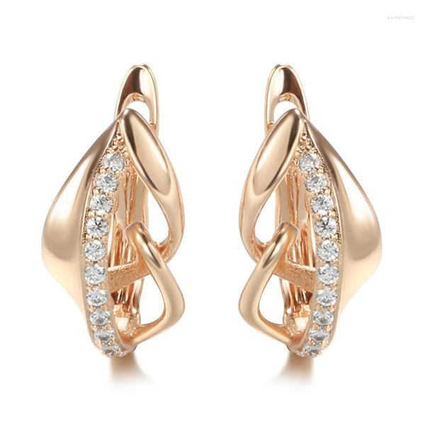 Boucles d'oreilles Zircon Clip pour femmes 585 or Rose brillant asymétrique incrustation élégante dame fête bijoux de mode