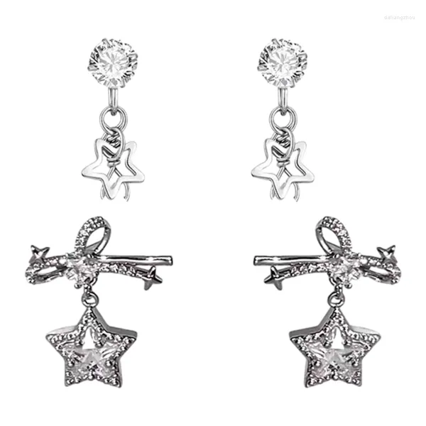 Boucles d'oreilles Stud Zircon Crystal Bowknot Star Ear Drops Ornement pour les femmes T8DE