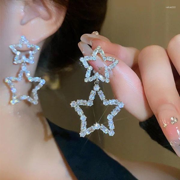 Pendientes de tuerca con incrustaciones de circón para mujer, colgante de estrella de cinco puntas, lujoso, elegante y exquisito, Simple, a la moda