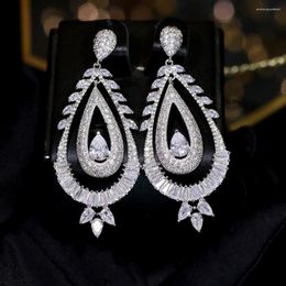 Boucles d'oreilles Zircon luxe zircone cubique goutte d'eau longue suspension bijoux de mariée pour les mariages vêtements fêtes