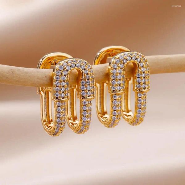 Boucles d'oreilles avec trombone en Zircon pour femmes, 2024 en acier inoxydable plaqué or, épingle géométrique, bijoux de luxe, cadeau de mariage