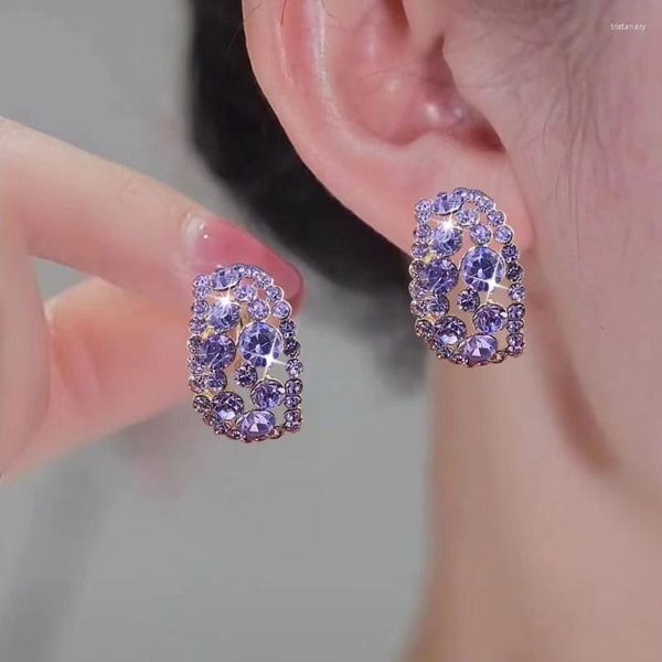 Pendientes de sementales Circón Mujer Luxury Crystal Fashion Purple Fashion Anti alérgico Accesorios de joyería para mujeres