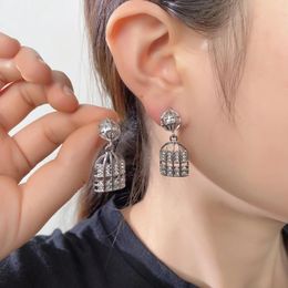 Boucles d'oreilles en zircone pour femmes, perles creuses, Cage à oiseaux, bijoux à la mode, accessoires de luxe légers et minimalistes