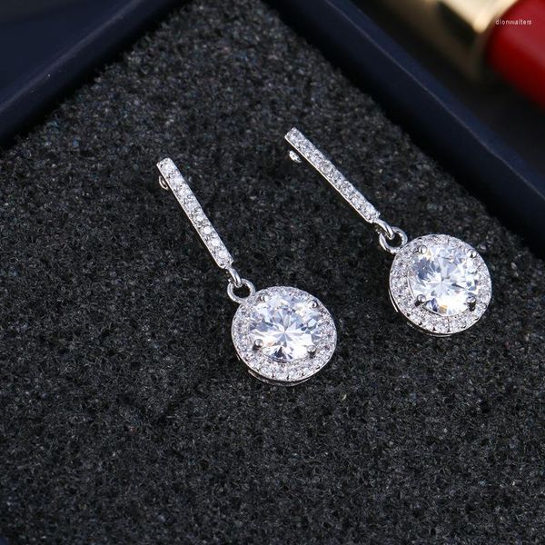 Pendientes de botón Zircons Elegent Party Wedding Jewelry Luxury Long CZ Crystal Big Round Colgando para novias