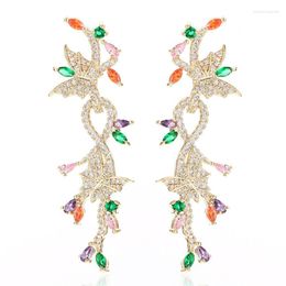 Boucles d'oreilles Zlxgirl Bijoux 2023 Arrivée Femmes Mariage Métal Coloré Mirco Pave Zircon Cuivre Butterlfy Oreilles