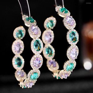 Pendientes de tuerca Zlxgirl joyería Noble multicolor flor colgante CZ piedra larga borla grande gota pendiente para mujer lujo Cubic Zirconia