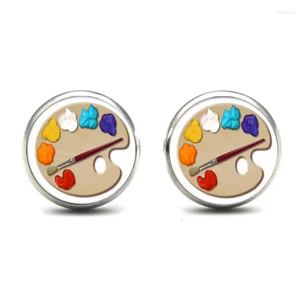 Pendientes de sementales znozwei 2024 Paleta de colores PO Cabochon Glass Tíbet Anillo Artboard Regalo de cumpleaños para pintor para pintor