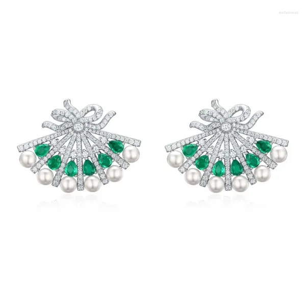 Boucles d'oreilles ZOCA 925 en argent Sterling pour femmes, pierre verte émail coquille perle délicate Fine bijoux de fête