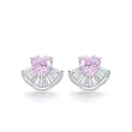 Stud Oorbellen ZOCA Fahion Design S925 Sterling Zilver Ruby Saffier Roze CZ Fan Voor Vrouwen Verjaardagsfeestje Gift Sieraden