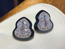 Stud -oorbellen Zoca Fashion Classic White CZ Gemstones Exquise Fine Desgin en Black Gourd Earring for Women 925 Silver Jewelry Cadeau