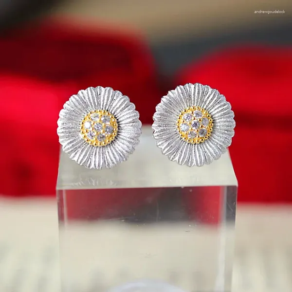 Boucles d'oreilles ZOCA Vintage Design brossé élégant marguerite blanche en argent Sterling 925 plaqué or bijoux fins pour femmes cadeau de fête