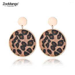 Boucles d'oreilles ZooMango Bohême pour femmes Style exagéré en acier inoxydable imprimé léopard crin de cheval collé couleur or Rose ZE18463