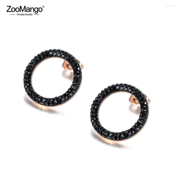 Boucles d'oreilles ZooMango OL Style bijoux en acier inoxydable blanc/noir argile cristal couleur or Rose forme ronde cadeau de noël ZE18455