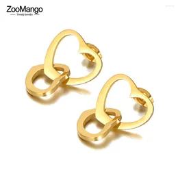 Stud -oorbellen Zoomango romantisch titanium roestvrij staal dubbele hart voor vrouwen meisjes trendy bruiloftsfeest sieraden ZE21010