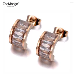 Boucles d'oreilles zoomango titane étincelante en acier inoxydable blanc / noir CZ Crystal Simircle à la mode pour les femmes ZE19323