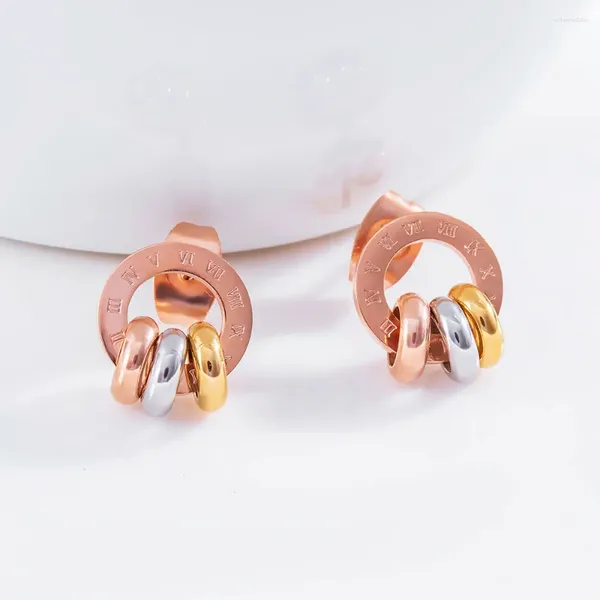 Boucles d'oreilles ZooMango cercle tendance chiffres romains pour femmes acier inoxydable couleur or Rose femme ZE17091