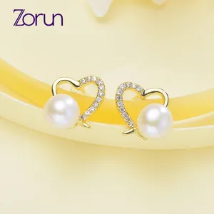 Boucles d'oreilles Stud Zorun Real Natural Natural Fresh White White Pearl Brint Fine Bijoux de mode 7-8mm 925 Silarre Sterling For Women Design Good Vente