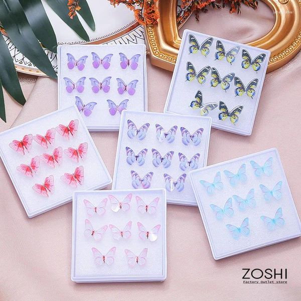 Boucles d'oreilles Zoshi 6 pièces ensemble Simple plaqué argent mode petit papillon doux femme Mini bijoux haut de gamme