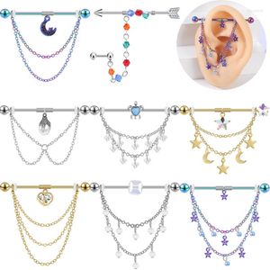 Boucles d'oreilles ZS 14G en acier inoxydable, haltère industriel, Piercing, perle, chaîne pendante, pompon, goutte d'étoile