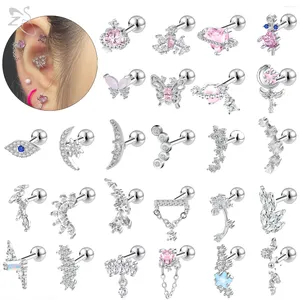 Boucles d'oreilles ZS 1 pièce 18G en acier inoxydable pour femmes, boucle d'oreille en forme de papillon, cœur, lune, Simple, coréen, Piercing du Cartilage