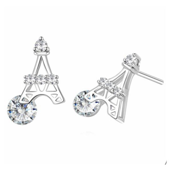 Boucles d'oreilles Tour Eiffel avec zircon blanc mode romantique mignon diamant cadeau de fête d'anniversaire bijoux boucle d'oreille boucle d'oreille livraison Dh67R