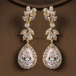 Stud Ekopdee luxe fleur cubique zircone boucles d'oreilles de mariée pour les femmes à la mode cristal Bling boucles d'oreilles bijoux de mariage 2021 nouveau YQ240129