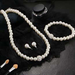 Stud élégant mode femmes mariée mariage bijoux ensemble pour femmes strass fausse perle collier bracelet boucle d'oreille fête 231109