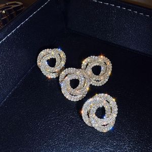 Pendientes geométricos de cristal con diamantes de imitación elegantes para mujer, círculos alrededor de la joyería grande para fiesta de boda