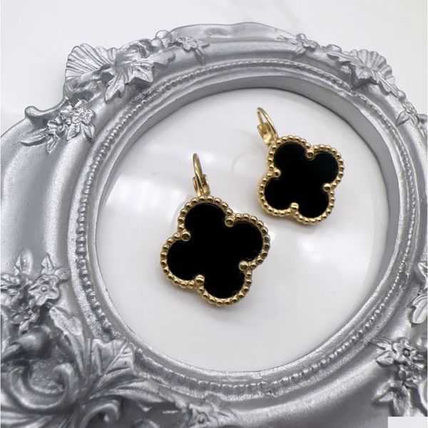 Stud Elegante Diseñador original Flor grande Oro Negro Aros 316L Acero inoxidable Pendientes de mujer Joyería de boda Regalo de Navidad Gota DHZFI