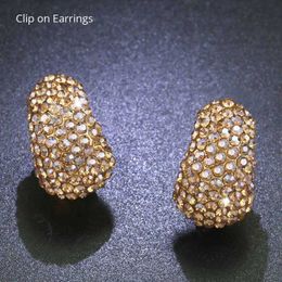 Stud Elegant Sliver Gold Full Crystal Rhinestone Clip op oorbellen Dames zonder piercing Ear Wedding Earrings sieraden cadeau 2023 J240513