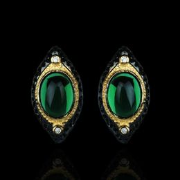 Stud Elegant Women's 925 Silver Earrings Micro-Emerald Simple Green Zirkon Light Luxe Black Gold JewelryStud