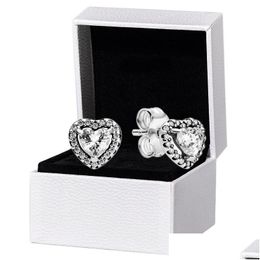 Stud Elevated Heart Pendientes Caja original para Pandora 925 Sterling Sier Pendiente de boda Drop Delivery Jewelry Dhvdp