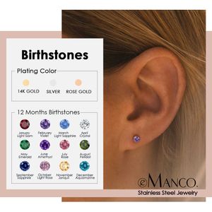 Stud eManco 316 Birthstone Ear Stud Piercing Gun Color oro Orecchini push-back Piercing sicuro per regalo per bambini e donne P230411