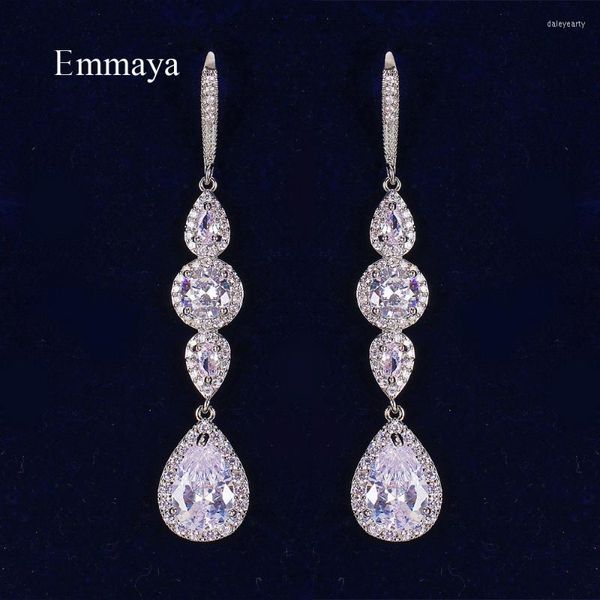 Stud Emmaya Llegada Gota de agua y forma redonda Cubic Zircon Connect Delicado pendiente largo para mujer Tres colores Magnífico GiftStud Dale22