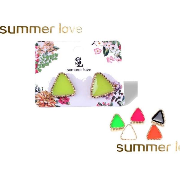 Stud Esmalte Geometría Pendiente 6 colores Rosa Blanco Verde Lindo Triángulo encantador Pendientes para niños Accesorios para los oídos Mujeres Niñas Declaración Dhoiq