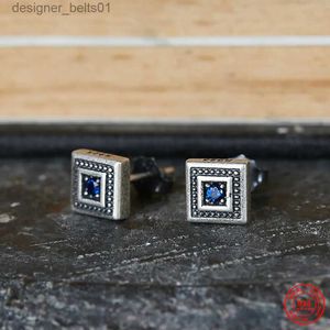 Stud ENDN Gotische Stijl 925 Sterling Zilver Retro Vierkante Blauwe Zirkoon Stud Oorbellen Voor Mannen Vrouwen Persoonlijkheid Punk Rock Oor JewelryC24319